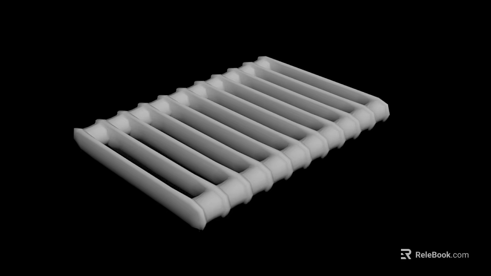 White Slatted Industrial Grill Component With Horizontal Bars And Cylindrical Ends 3d model 