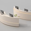 Modern Curved Reception Desk With White Finish Computer Monitors And Built-in Lighting