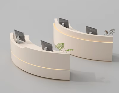 Modern Curved Reception Desk With White Finish Computer Monitors And Built-in Lighting 3d model