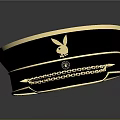 Stylish Black Hat With Gold Trim Rabbit Logo Chain And Badge For Daily Use