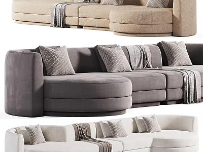 Modern Curved Sectional Sofa With Neutral Tones Decorative Pillows And Soft Throws 3d model