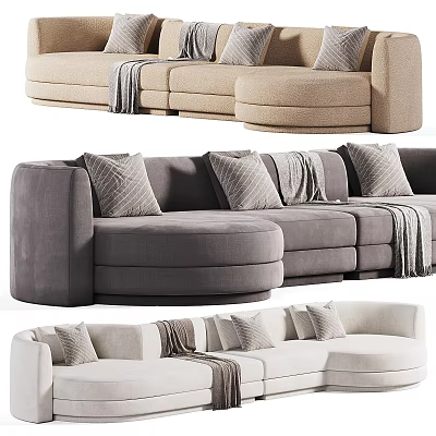 Modern Curved Sectional Sofa With Neutral Tones Decorative Pillows And Soft Throws 3d model