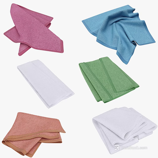 Folded Colorful Towels in Pink Blue White Green and Brown Shades 3d model 