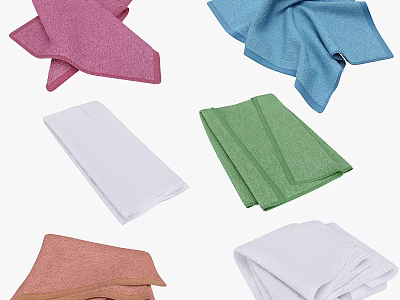 Folded Colorful Towels in Pink Blue White Green and Brown Shades 3d model