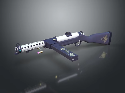 Tactical Shotgun With Black And White Design Perforated Barrel Dark Stock Golden Emblems 3d model