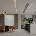 Modern Minimalist Open Concept Dining And Living Space With Integrated Kitchen And Stylish Pendant Light