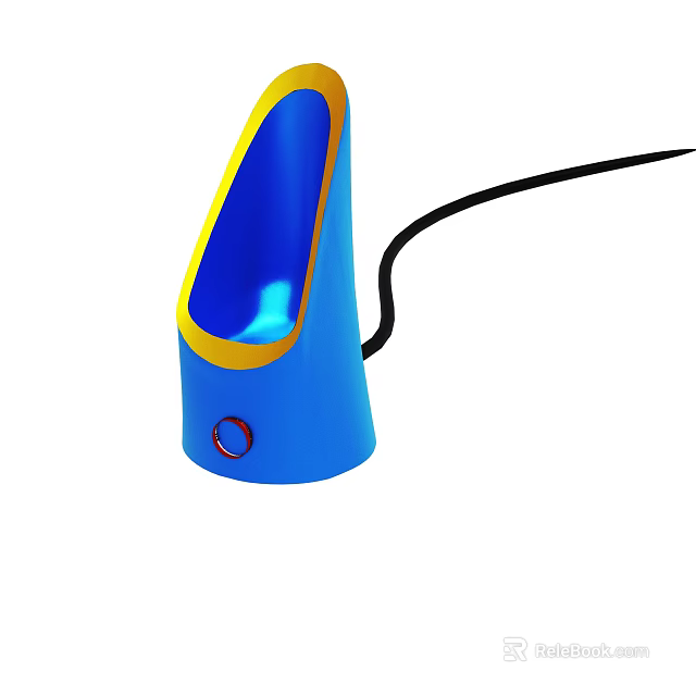 Blue Cone Shaped Electric Device With Yellow Trim Red Button And Black Cable 3d model 