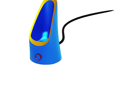 Blue Cone Shaped Electric Device With Yellow Trim Red Button And Black Cable 3d model