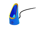 Blue Cone Shaped Electric Device With Yellow Trim Red Button And Black Cable