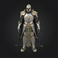 Medieval Silver And Gold Full Body Armor With Helmet And Cloak Design
