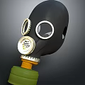 Military Weapon Gas Mask 3D Model with Black Body Golden Components and Green Base