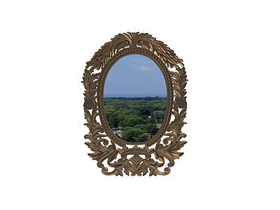 Ornate Mirror With Decorative Golden Frame Reflecting Green Trees Blue Sky And Pathway 3d model