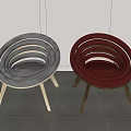 Modern Round Ring Design Lounge Chairs in Gray and Red with Wooden Legs