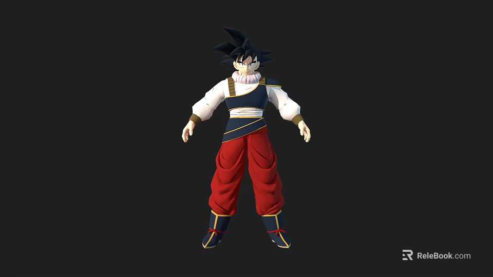 3D Game Movie Character With Spiky Black Hair Blue White Top Red Pants Yellow Boots 3d model 