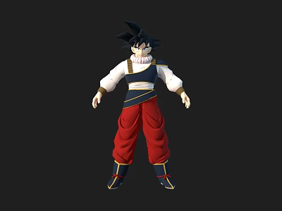 3D Game Movie Character With Spiky Black Hair Blue White Top Red Pants Yellow Boots 3d model