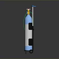 Blue And White Gas Cylinder Equipment With Yellow Valve Green Hose And Wheels