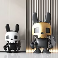 Black and White Golden Rabbit Skull Decorative Dolls with Shield and Axe