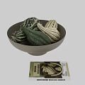 Decorative Ornament Set With Beige Pedestal Bowl Colorful Gourds And Accompanying Book