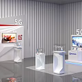 5G Technology Exhibition Booth With Qualcomm Branding Large Screens And Transparent Cases