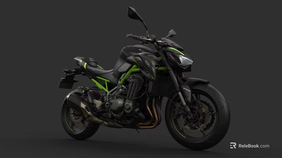 Modern Black and Green Motorcycle With Sporty Design And Sleek Features 3d model 