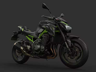 Modern Black and Green Motorcycle With Sporty Design And Sleek Features 3d model