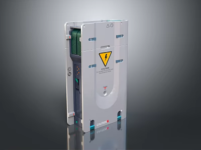 Silver Industrial Computer Power Module With Warning Symbol And Interface Ports 3d model