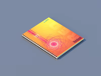 Spiral Bound Notebook With Orange Yellow Cover And Atomic Science Pattern Design 3d model