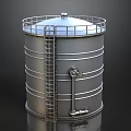 Cylindrical Metal Storage Tank With Top Railing Side Ladder And Bottom Valves