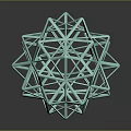 Turquoise Geometric Polyhedron 3D Wireframe Structure With Reflective Surface On Dark Background