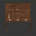 Traditional Wooden Cabinet With Carved Design Plates On Top Three Drawers And Curved Legs