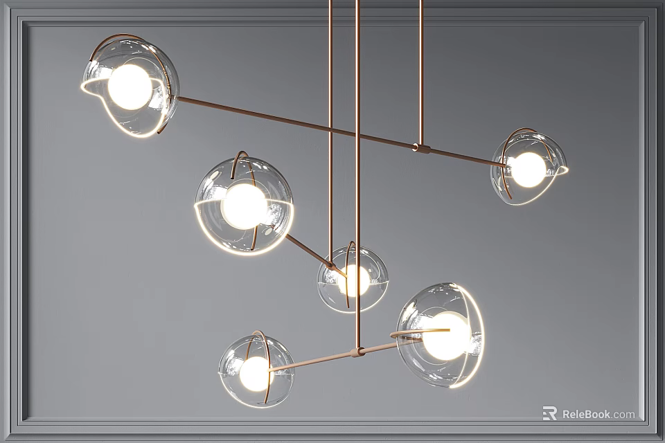 Modern Multiple Spherical Glass Shades Hanging Chandelier With Metal Frame For Interior Decor 3d model 