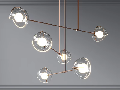 Modern Multiple Spherical Glass Shades Hanging Chandelier With Metal Frame For Interior Decor 3d model