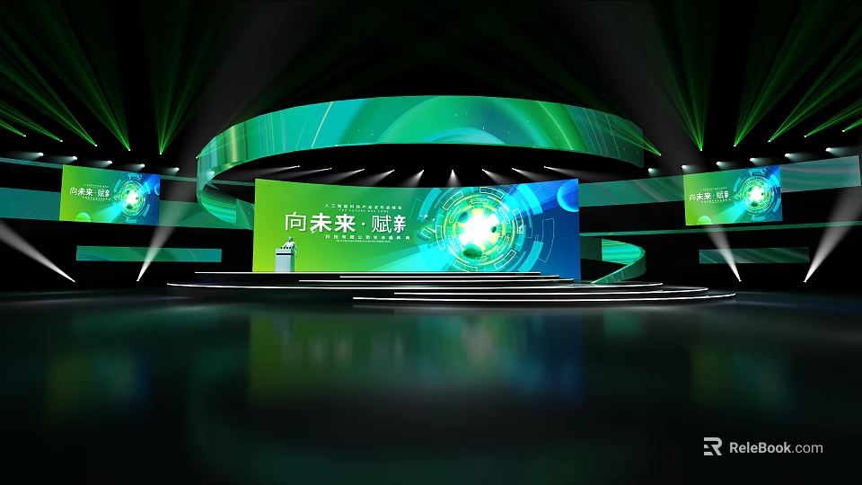 Futuristic Stage Design With Bright Lighting And Large Digital Screen 3d model 