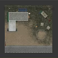 Modern Minimart Scene With Gas Pumps Outdoor Seating And Utility Poles