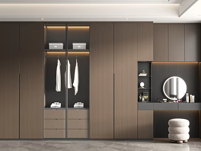 Modern Wardrobe With Glass Doors Hanging Clothes Drawers Storage Boxes And Dressing Table Mirror 3d model