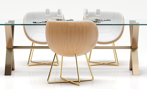 Modern Dining Table and Chair Combination Glass Dining Table and Chair Decoration Combination 3d model