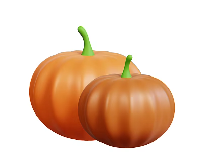 Fresh Orange Pumpkins With Green Stems Two Large And Small Ripe Food 3d model