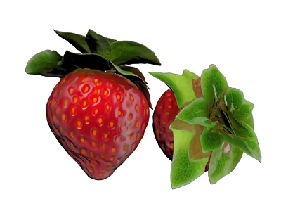 Ripe Fresh Strawberries With Whole And Halved Fruit Featuring Green Leafy Tops 3d model
