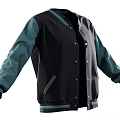 Stylish Black And Teal Baseball Jacket With Buttons And Pocket