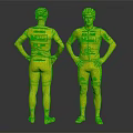 Men Modeling Blue Cycling Jerseys With Yellow Cuffs Socks Front Back Views And Team Logo 3d model
