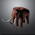 Red Furry Mammoth Model With Long White Tusks On Gray Background