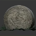 Net Wrapped Hay Bale With Dry Grass And Green Grass Base On Gray Background