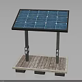 Efficient Solar Panel Renewable Energy Electronic Device With Metal Stand On Wooden Pallet Base