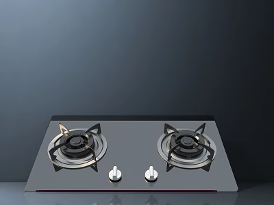 Modern Two Burner Gas Stove With Black Surface And Control Knobs 3d model