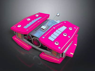 Pink Symmetrical Mechanical Device Featuring Silver Central Structure And Reflective Base 3d model