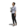 Professional Woman Walking In White Shirt Black Pants With Folder And High Heels Black Background