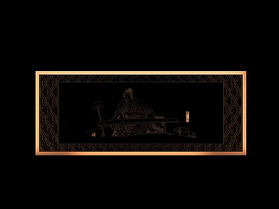 Traditional Figure Painting In Golden Frame With Decorative Border On Black Background Featuring Candle Holders 3d model