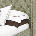 Elegant Double Bed With Tall Diamond Tufted Headboard Light Gray Fabric And Pillows 3d model