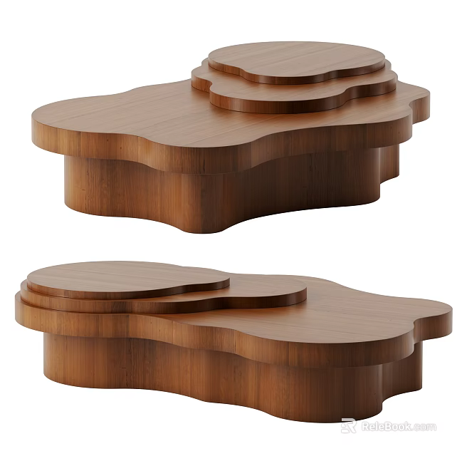 Wooden Layered Coffee Table With Curved Shape And Modern Design 3d model 