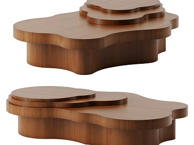 Wooden Layered Coffee Table With Curved Shape And Modern Design 3d model
